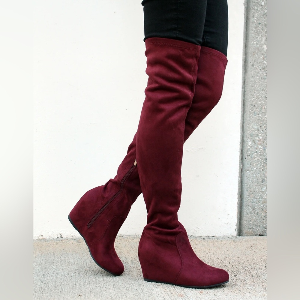 Elegant Burgundy Over-the-Knee Boots
